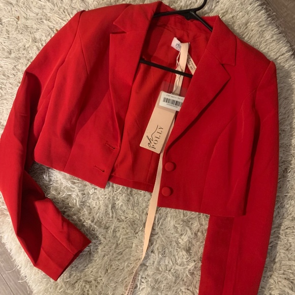 Oh Polly 'Try Harder' Red Cropped Blazer - Picture 2 of 3